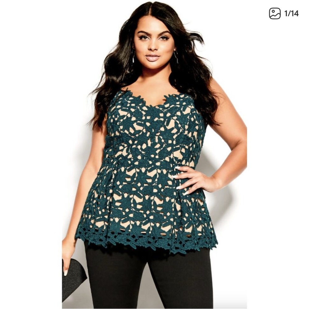 City Chic Dark Teal Lace Women's Blouse